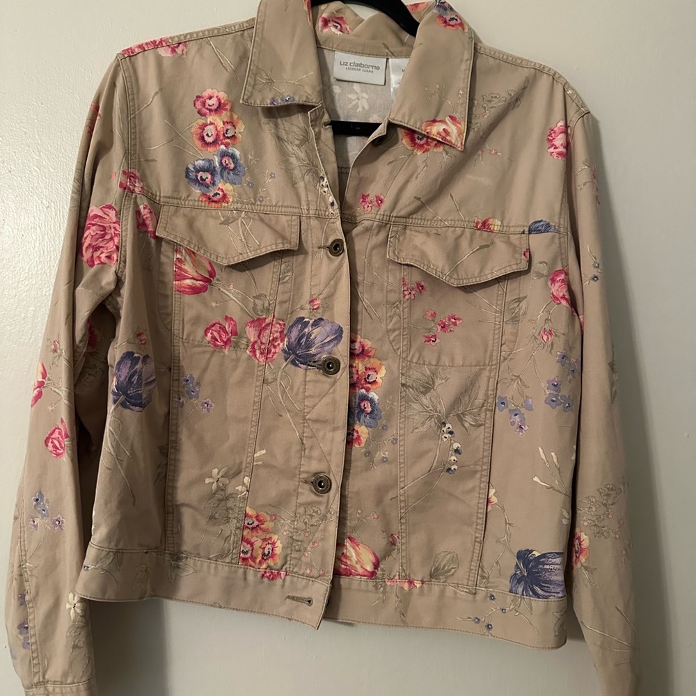 Liz Claiborne Floral Beige Jean Jacket